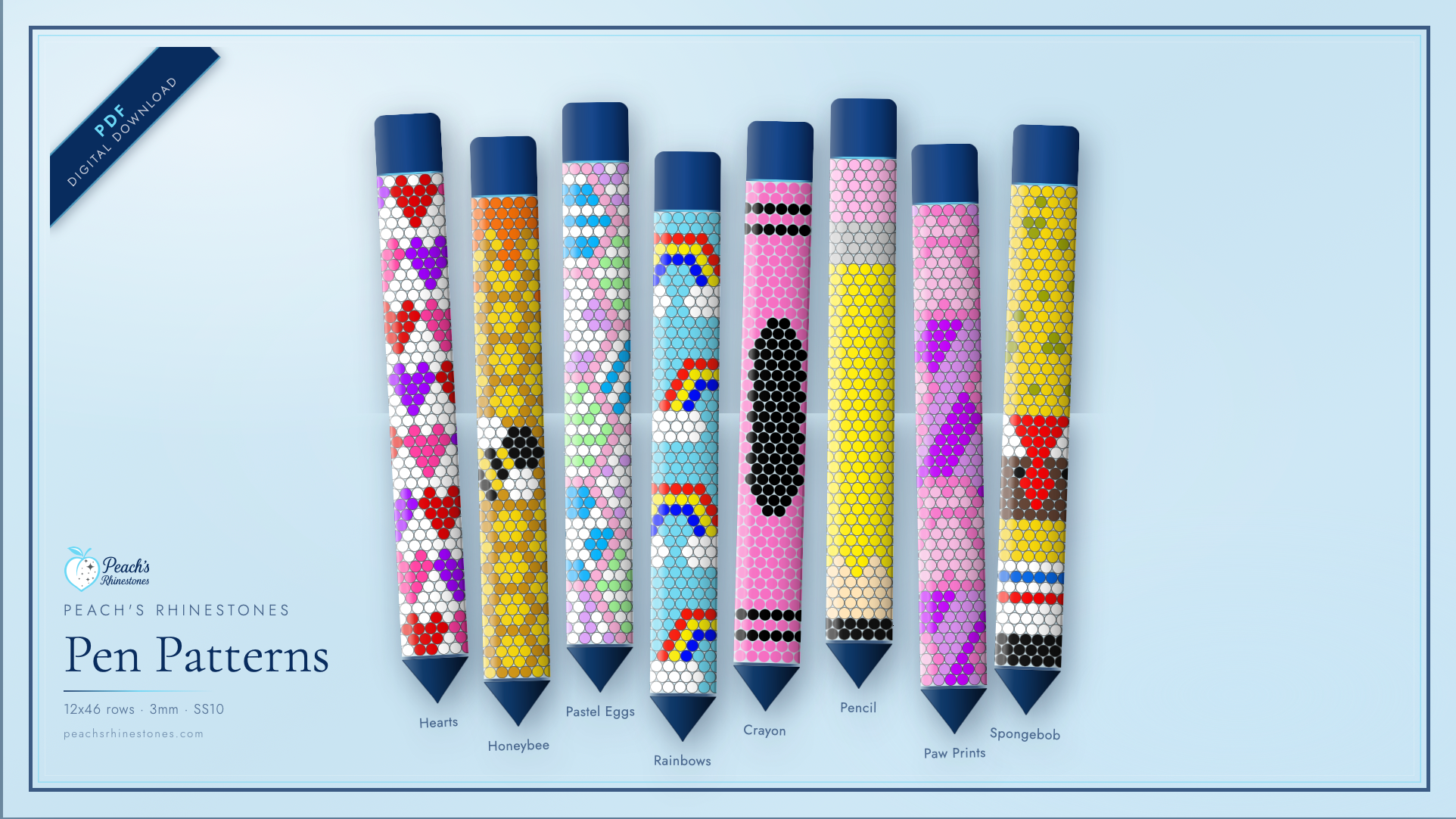 3mm Rhinestone Pen Patterns & PDF Templates for Inkjoy Pens - Peach's ...