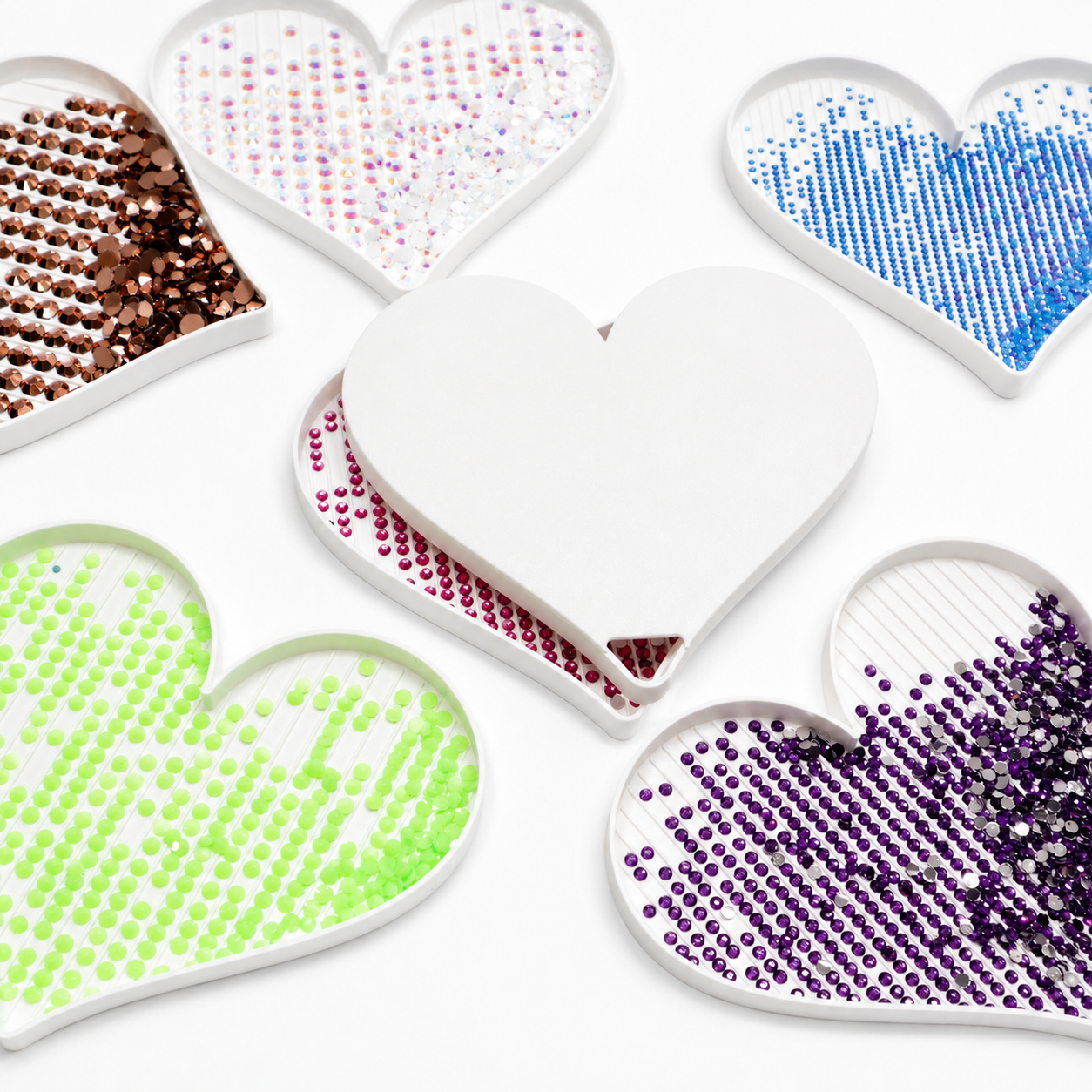 Rhinestone Sorting Tray with Lid | Heart-Shaped | Size-Specific 2mm, 3mm, 4mm, 5mm, 6mm