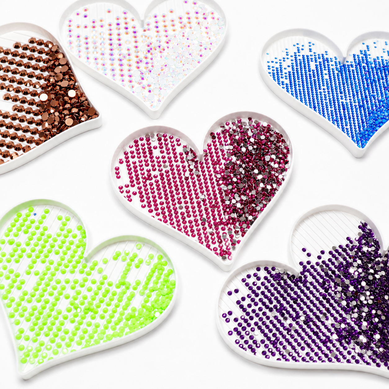 Rhinestone Sorting Tray with Lid | Heart-Shaped | Size-Specific 2mm, 3mm, 4mm, 5mm, 6mm