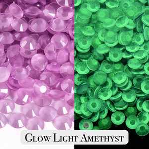 Glow in the dark Light Amethyst Resin Rhinestones – Sizes 3mm, 4mm & 5mm – Flatback Craft Crystals – Ideal for Tumblers & DIY