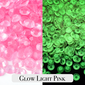 Glow in the dark Light Pink Resin Rhinestones – Sizes 3mm, 4mm & 5mm – Flatback Craft Crystals – Ideal for Tumblers & DIY
