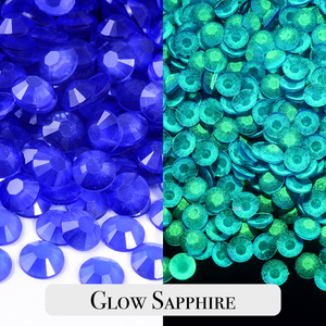 Glow in the dark Sapphire Resin Rhinestones – Sizes 3mm, 4mm & 5mm – Flatback Craft Crystals – Ideal for Tumblers & DIY