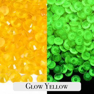 Glow in the dark Yellow Resin Rhinestones – Sizes 3mm, 4mm & 5mm – Flatback Craft Crystals – Ideal for Tumblers & DIY