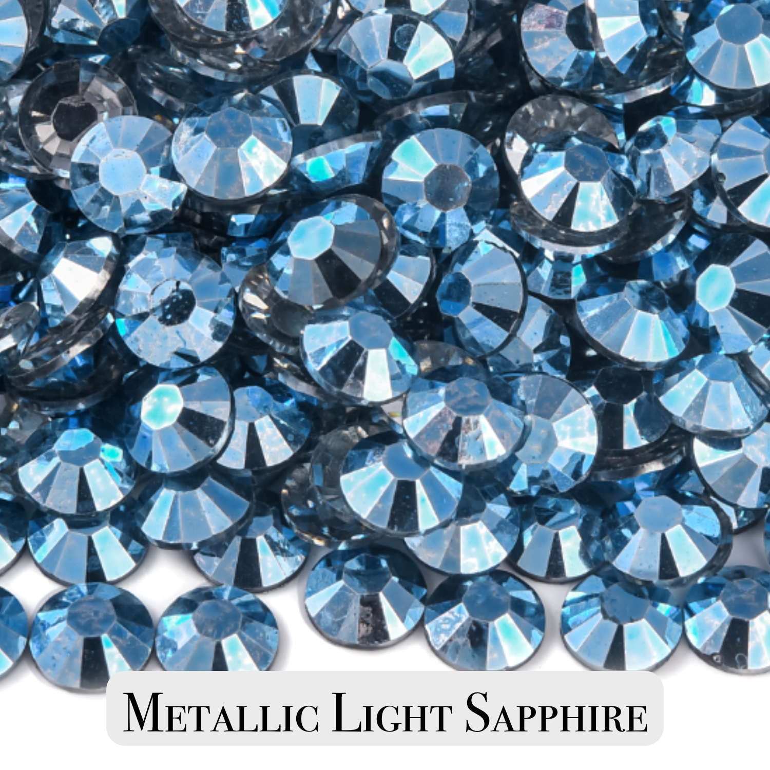 Metallic Light Sapphire Resin Rhinestones – Sizes 3mm, 4mm & 5mm – Flatback Craft Crystals – Ideal for Tumblers & DIY