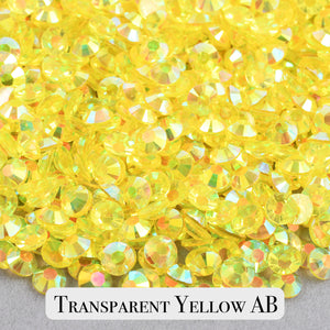 Transparent Yellow AB Resin Rhinestones – Sizes 2mm, 3mm, 4mm & 5mm – Flatback Craft Crystals – Ideal for Tumblers & DIY