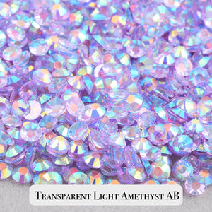 Transparent Light Amethyst AB Resin Rhinestones – Sizes 2mm, 3mm, 4mm & 5mm – Flatback Craft Crystals – Ideal for Tumblers & DIY