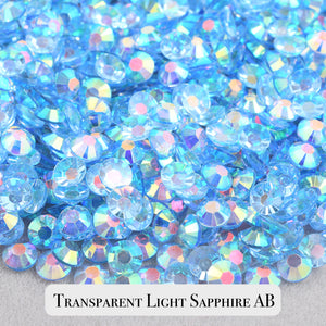 Transparent Light Sapphire AB Resin Rhinestones – Sizes 2mm, 3mm, 4mm & 5mm – Flatback Craft Crystals – Ideal for Tumblers & DIY