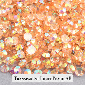 Transparent Light Peach AB Resin Rhinestones – Sizes 2mm, 3mm, 4mm & 5mm – Flatback Craft Crystals – Ideal for Tumblers & DIY