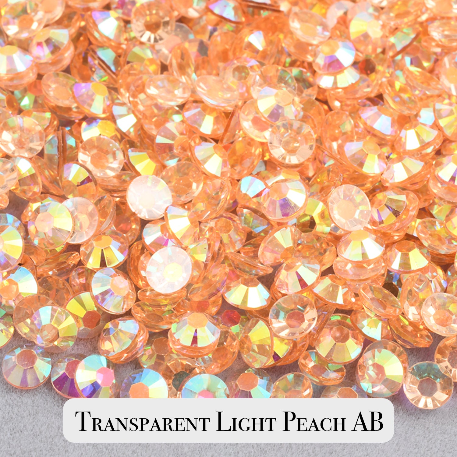 Transparent Light Peach AB Resin Rhinestones – Sizes 2mm, 3mm, 4mm & 5mm – Flatback Craft Crystals – Ideal for Tumblers & DIY